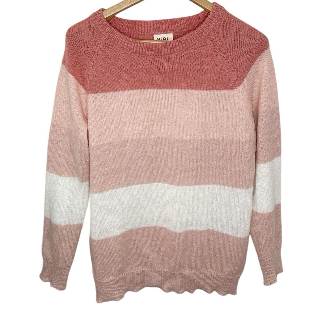 Bibi soft fuzzy striped relaxed Crewneck sweater size S